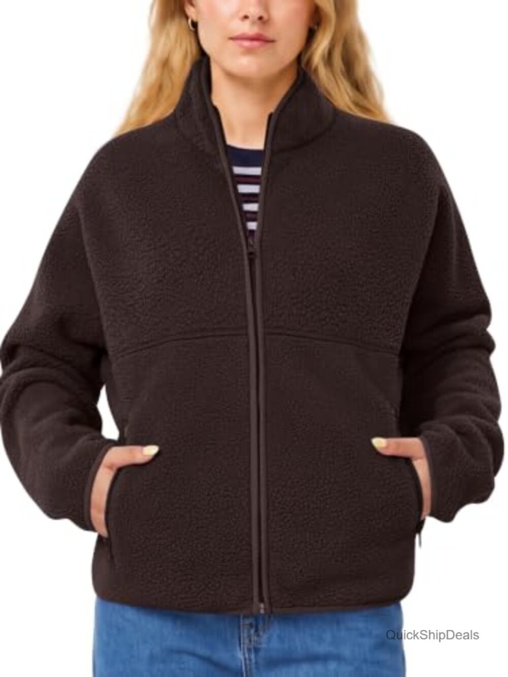Women Full Zip Up Teddy Sherpa Fleece Jacket Cozy Warm Coat
